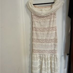 SHEIN White Lace Maxi Dress with Nude Underlay